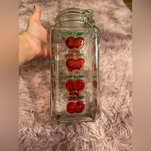 Vintage antique Glass Apothecary jar with Lid Hand painted Apples 3 dimensional - Picture 6 of 10